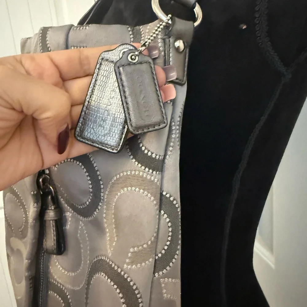 Coach Black and Gray Patterned Shoulder Bag